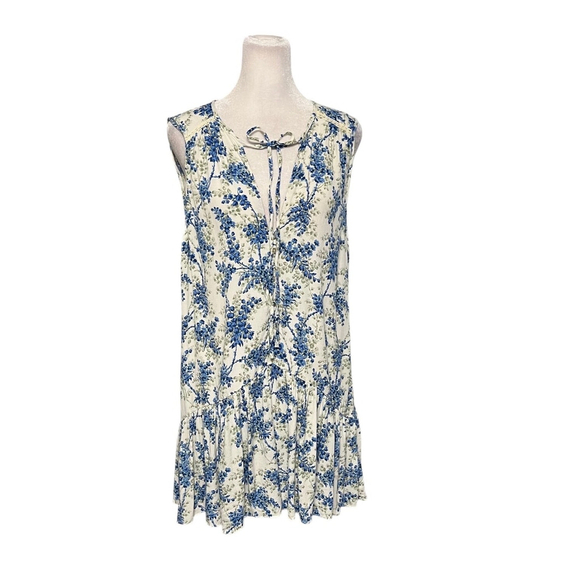 Zara Trafaluc White Blue Floral Romper Dress Size Medium - Picture 2 of 7